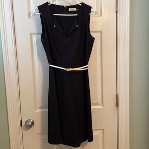 Calvin Klein Black dress with white belt EUC